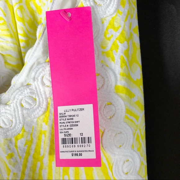 SOLD-Lilly Pulitzer Pearl Stretch Shift Dress Yellow White Mini - Picture 7 of 12